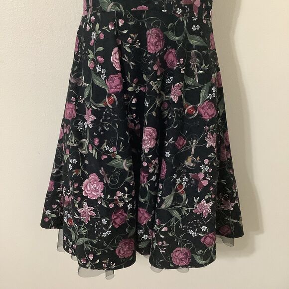 Hot Topic Black Novelty Bug Print Gothic Pin Up Rockabilly Halter Swing Dress M - Picture 3 of 10